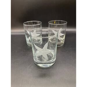 Rolf Starfish Nautical Clear Etched Set of 3 Old Fashion Rocks Tumblers